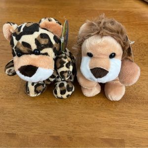 Lion Cheetah Plushie Pair/ holiday gift- sticking stuffer- TWO cute stuffies